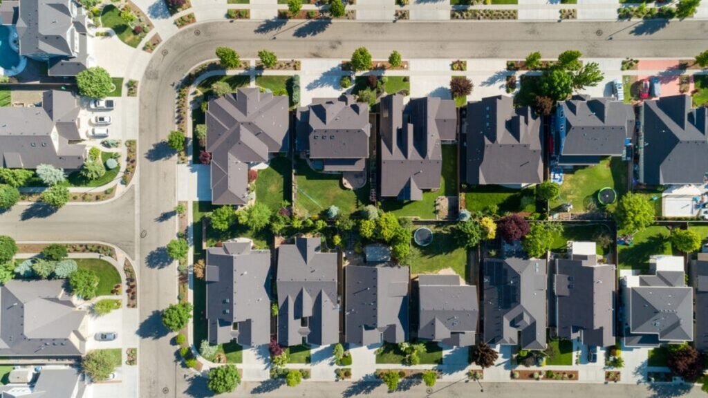 Best drones for real estate photography 2026 — aerial view of suburban home