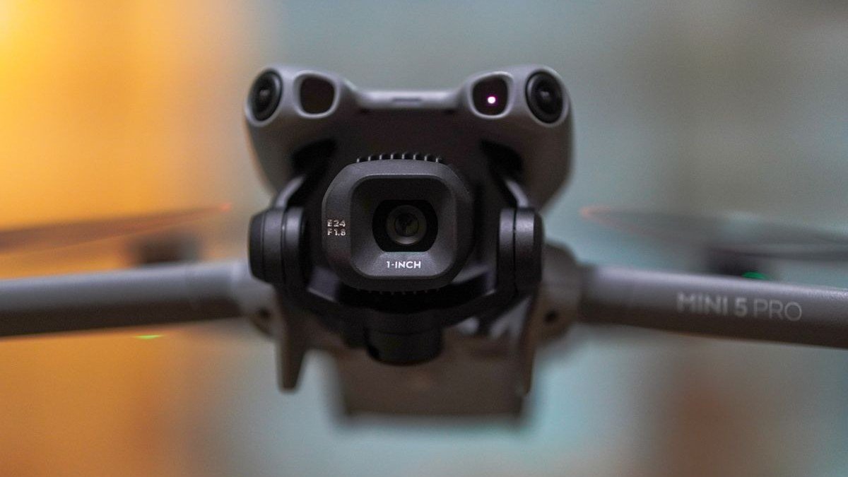 Drone camera gimbal close-up showing DJI Mini 5 Pro vs DJI Flip camera differences