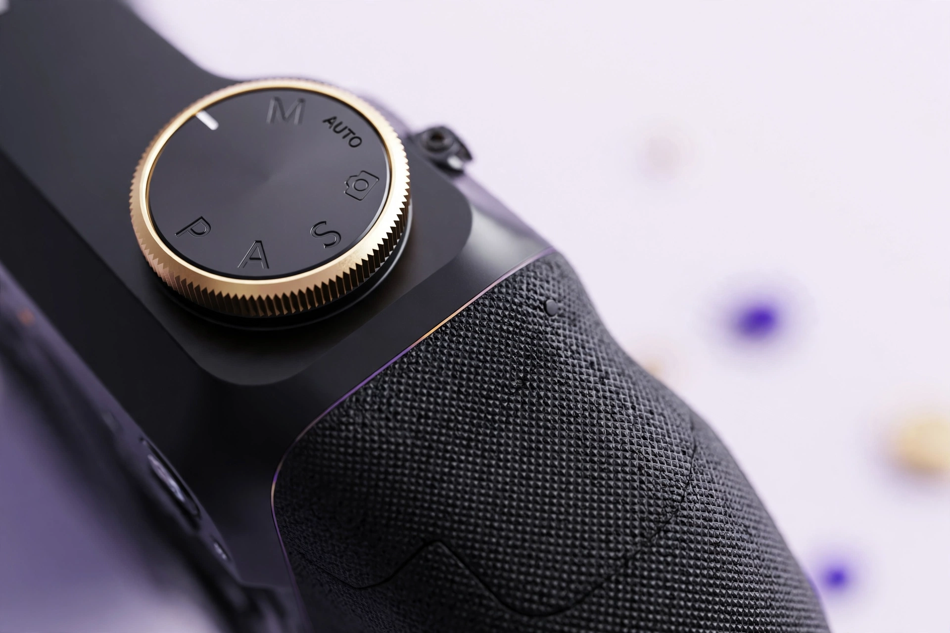 Close-up of a mirrorless camera mode dial