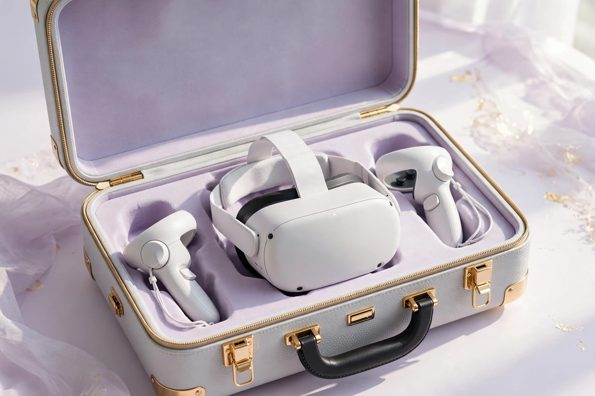 VR headset in a hard-shell carrying case